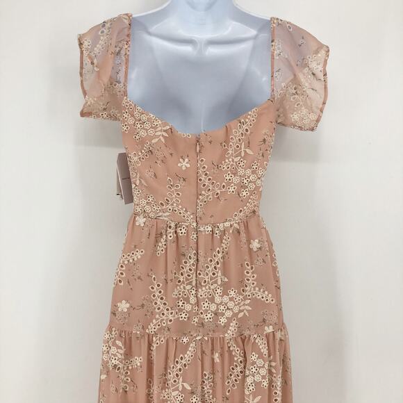 DRESS THE POPULATION River Dress Small Pink Lace Off Shoulder Fit Flare Midi NWT - Picture 14 of 16